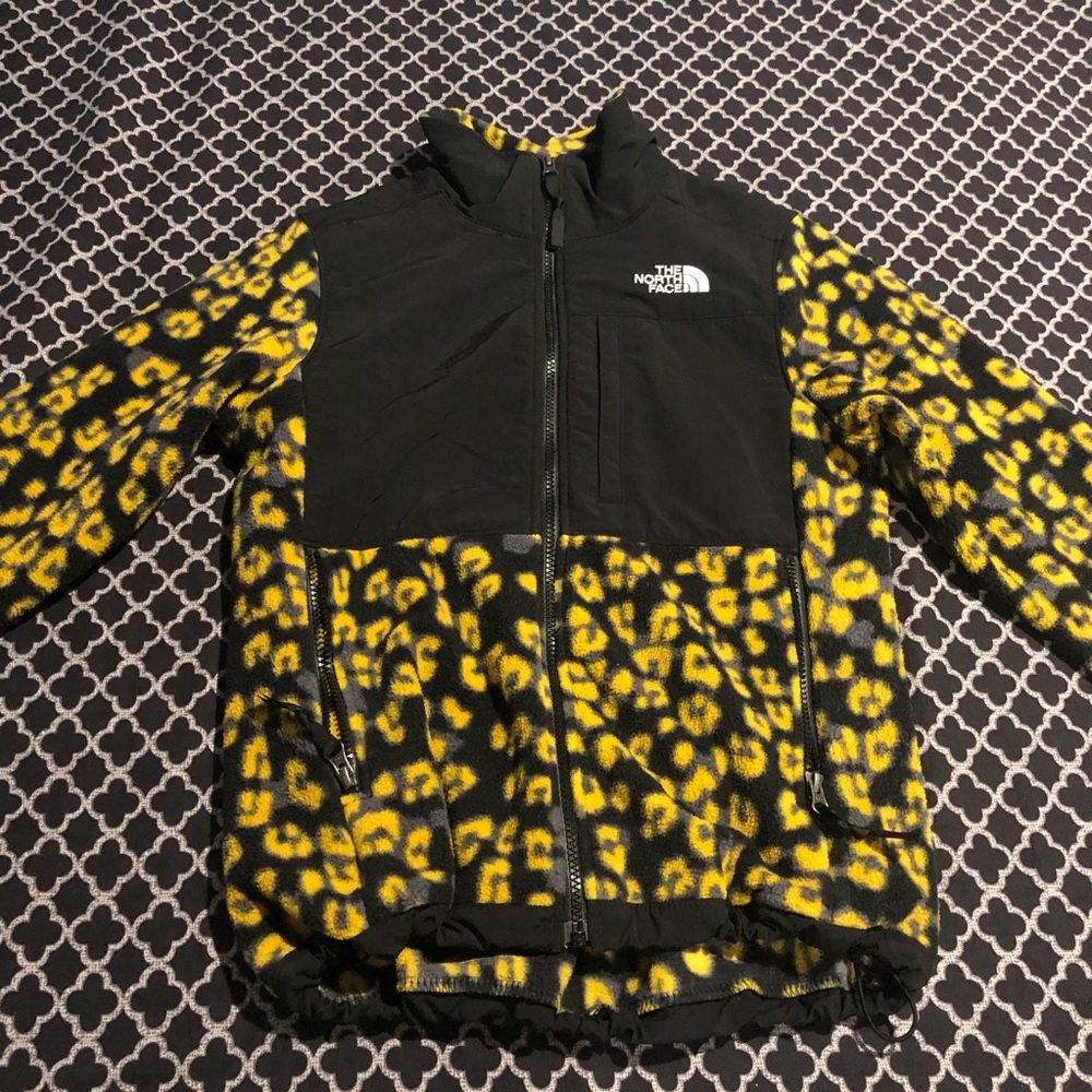 The North Face Denali Fleece Full Zip Jacket Yellow Leopard Print Womens XS Fg11